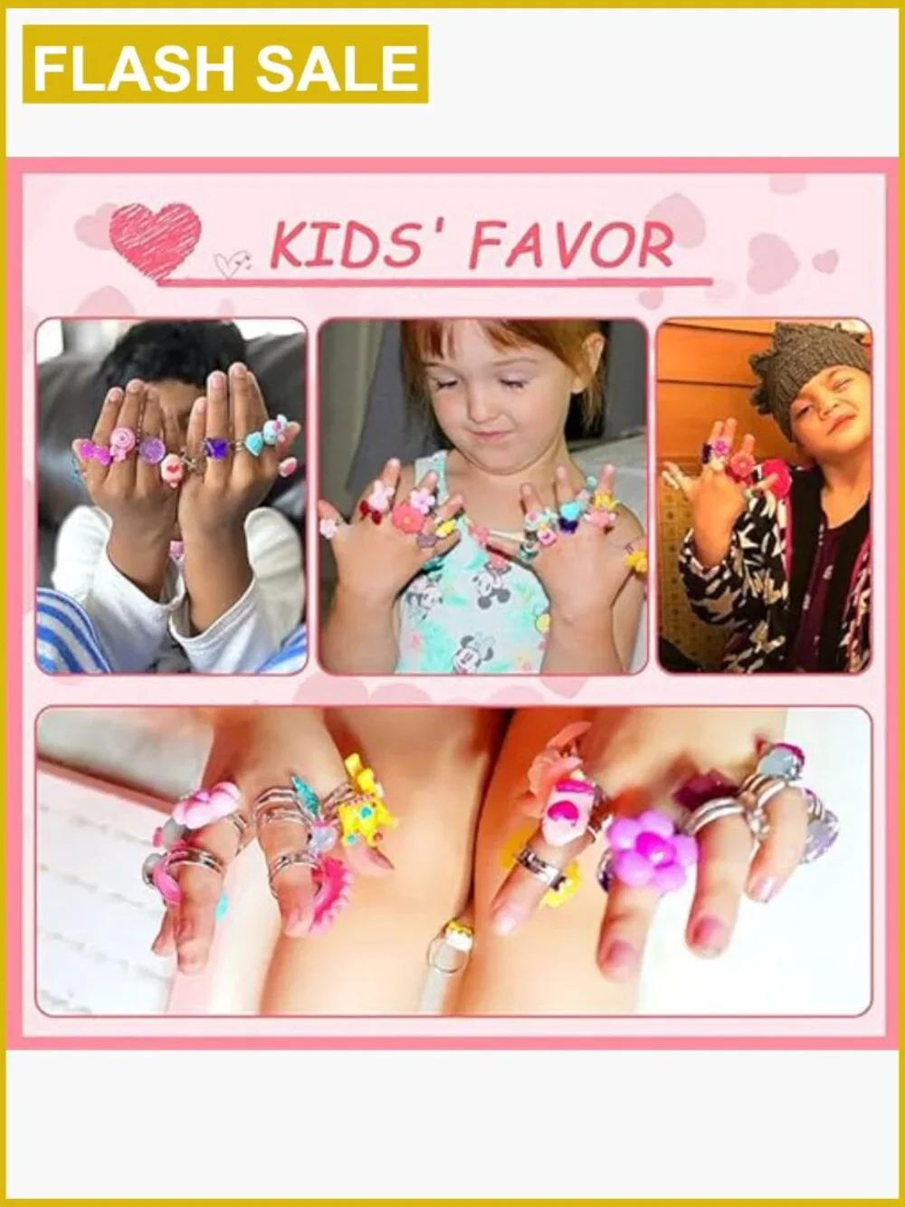 24 Adjustable Dress Up Rings in Gift Box, Pretend Play Jewelry Set